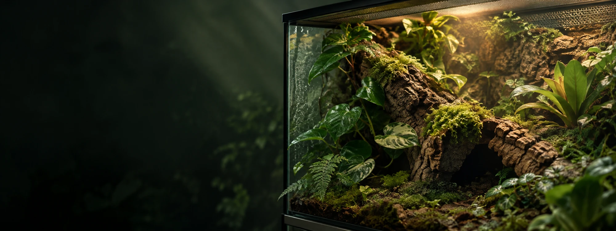 植物とコルクを配置したテラリウム